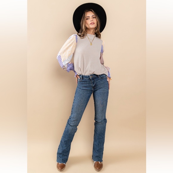 37 Contrast Long Sleeve Blouse Top - Picture 3 of 6